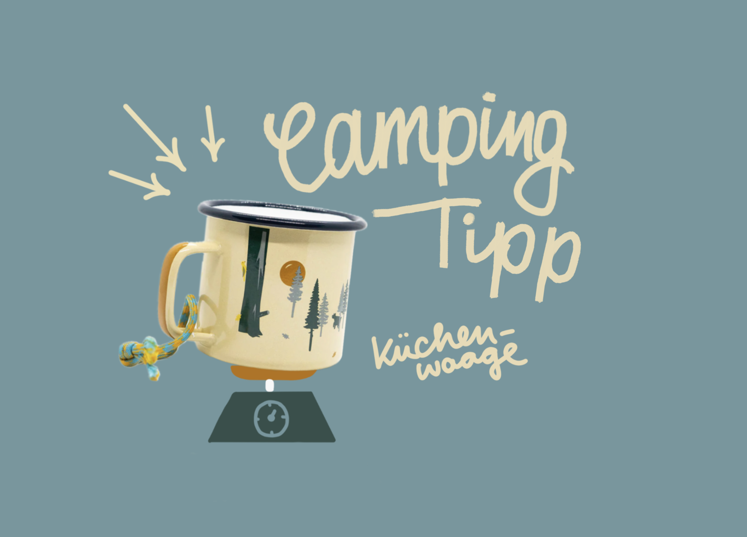 Camping Tipp Küchenwaage Emaille Becher