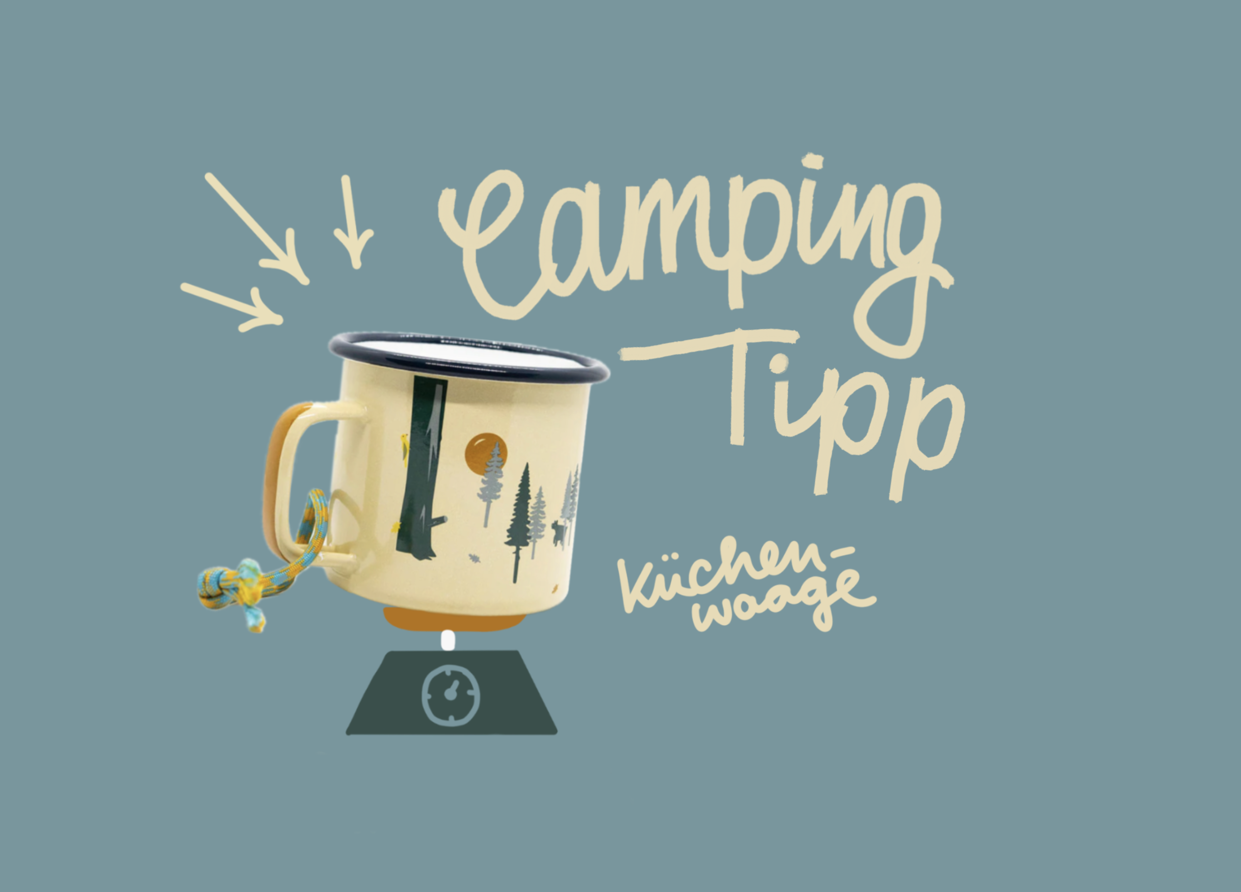 Camping Tipp Küchenwaage Emaille Becher 