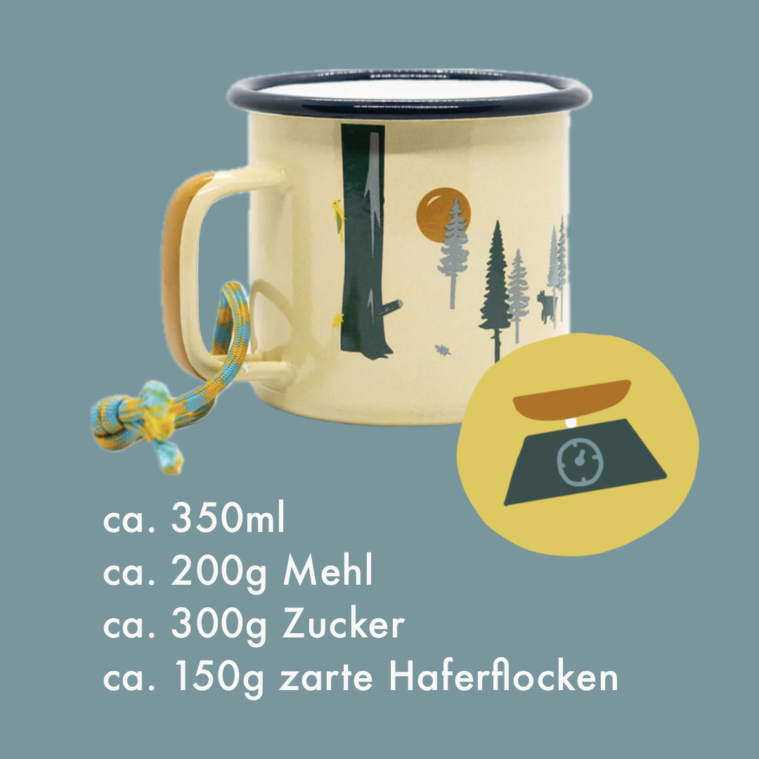 Emaille Becher von ROADTYPING als Küchenwaage im Camper