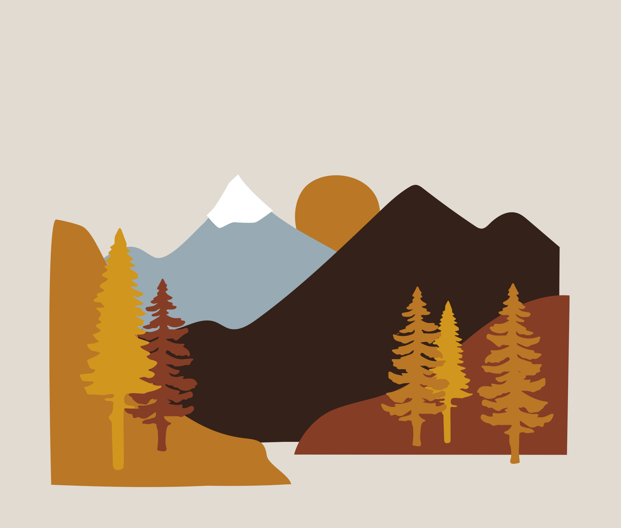 Illustrierte Berge im Herbst mit Sonnenaufgang für Roadtyping Startseite