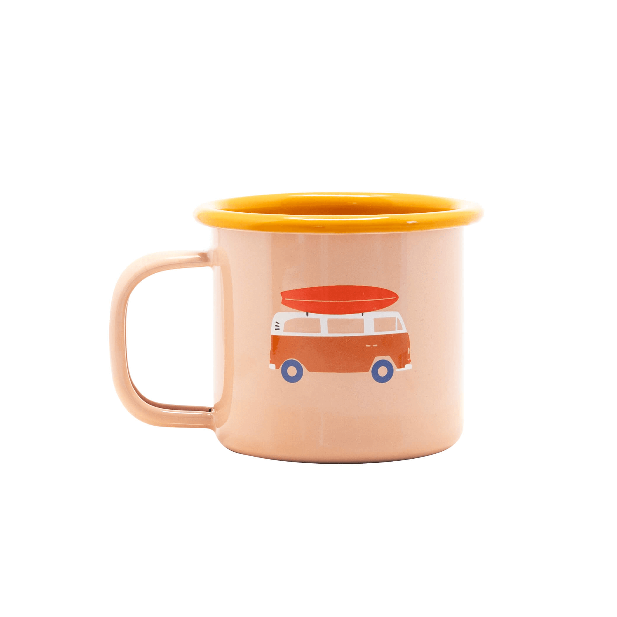 Roadtyping Kinder Emaille Tasse oder Becher in rosa mit Bulli