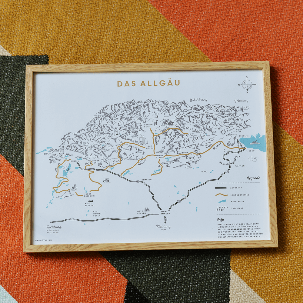 Roadtyping art print poster Plakat allgäu die schönsten strassen 