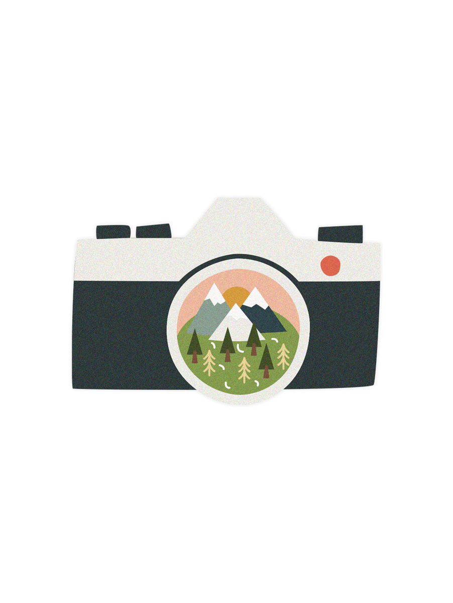 Stanzpostkarte von Roadtyping in Form eines Retro-Fotoapparats
