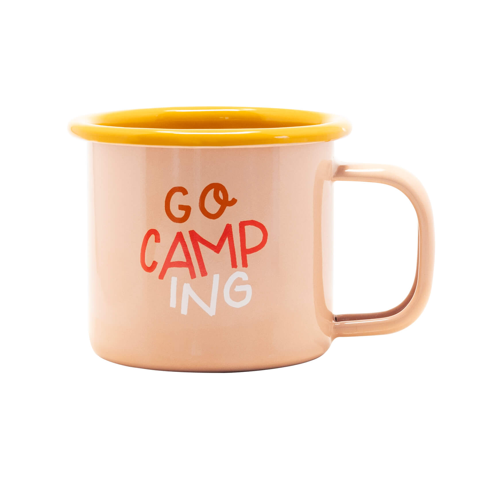Roadtyping Kinder Emaille Tasse rosa und gelb für Camping und Garten