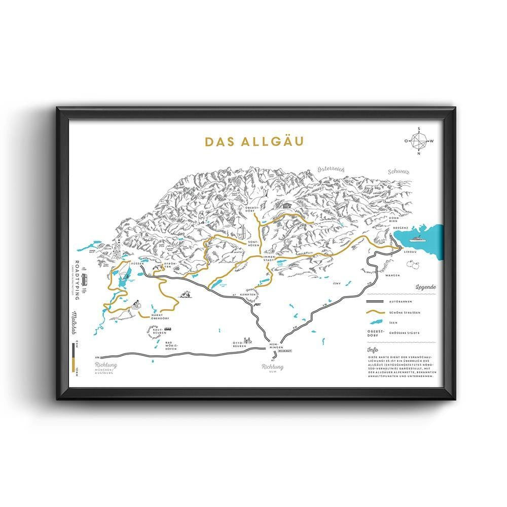 Roadtyping art print poster Plakat allgäu die schönsten strassen 