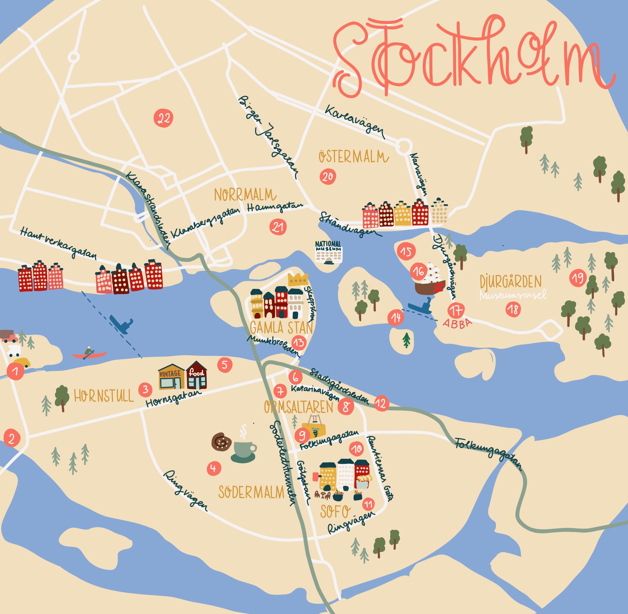 Stockholm Landkarte illustriert Tipps Roadtyping