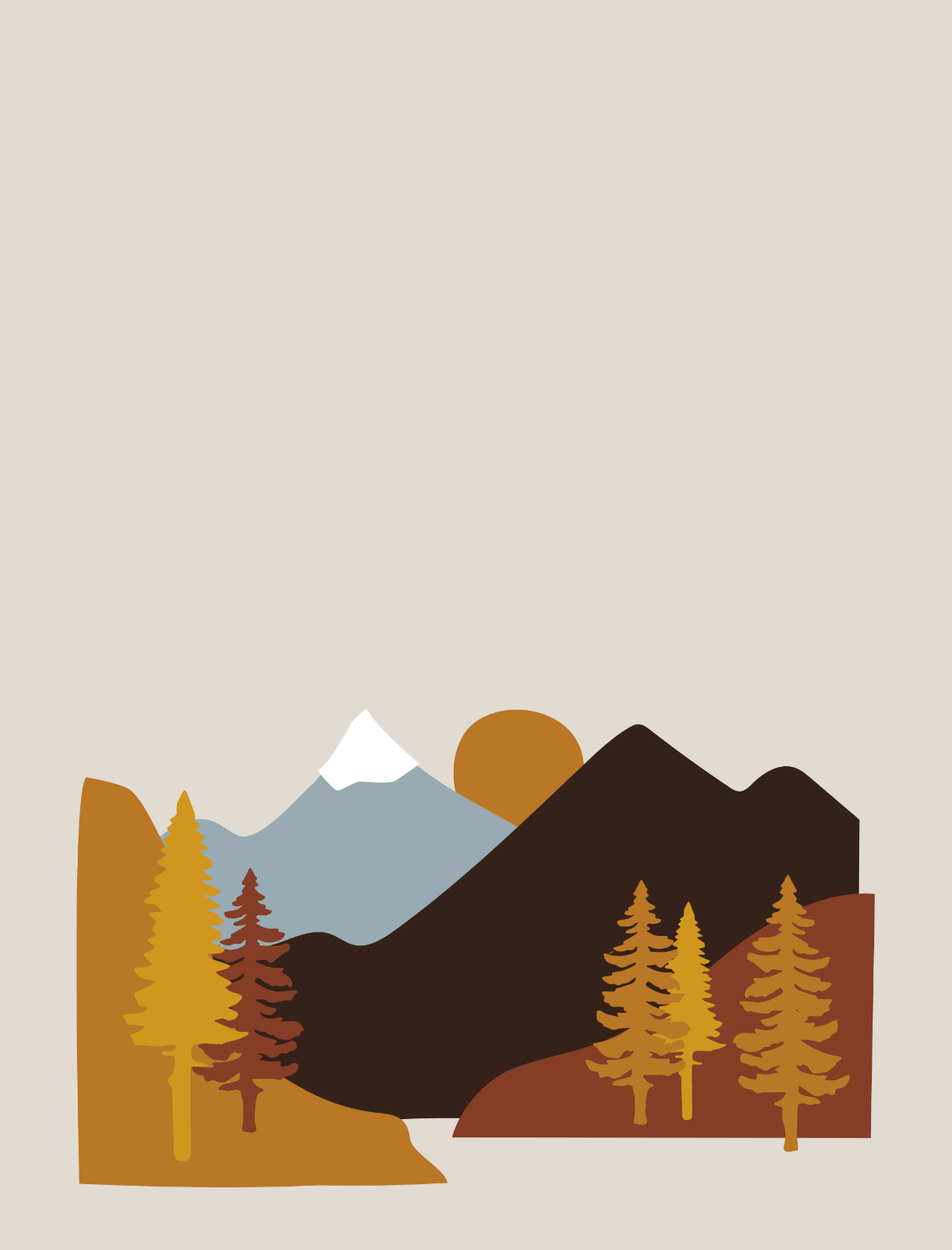 Illustrierte Berge im Herbst mit Sonnenaufgang für Roadtyping Startseite mobile