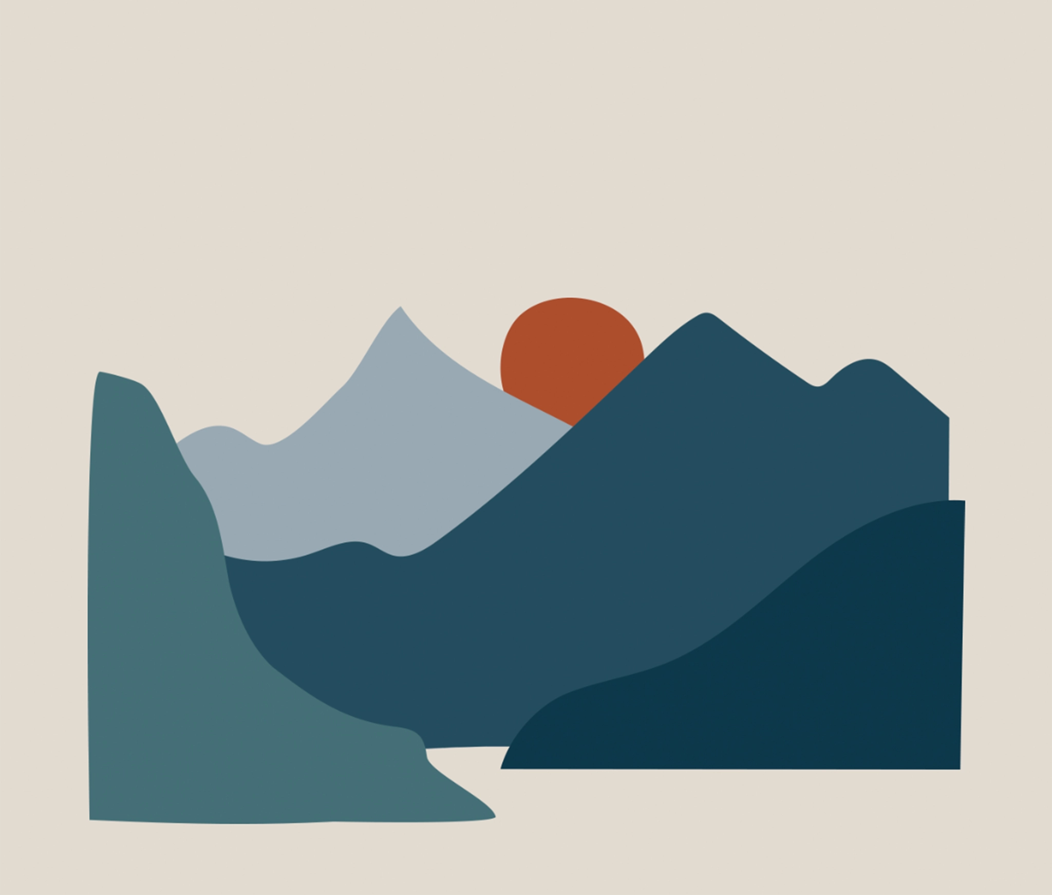 Illustrierte Berge mit Sonnenaufgang für Roadtyping Startseite