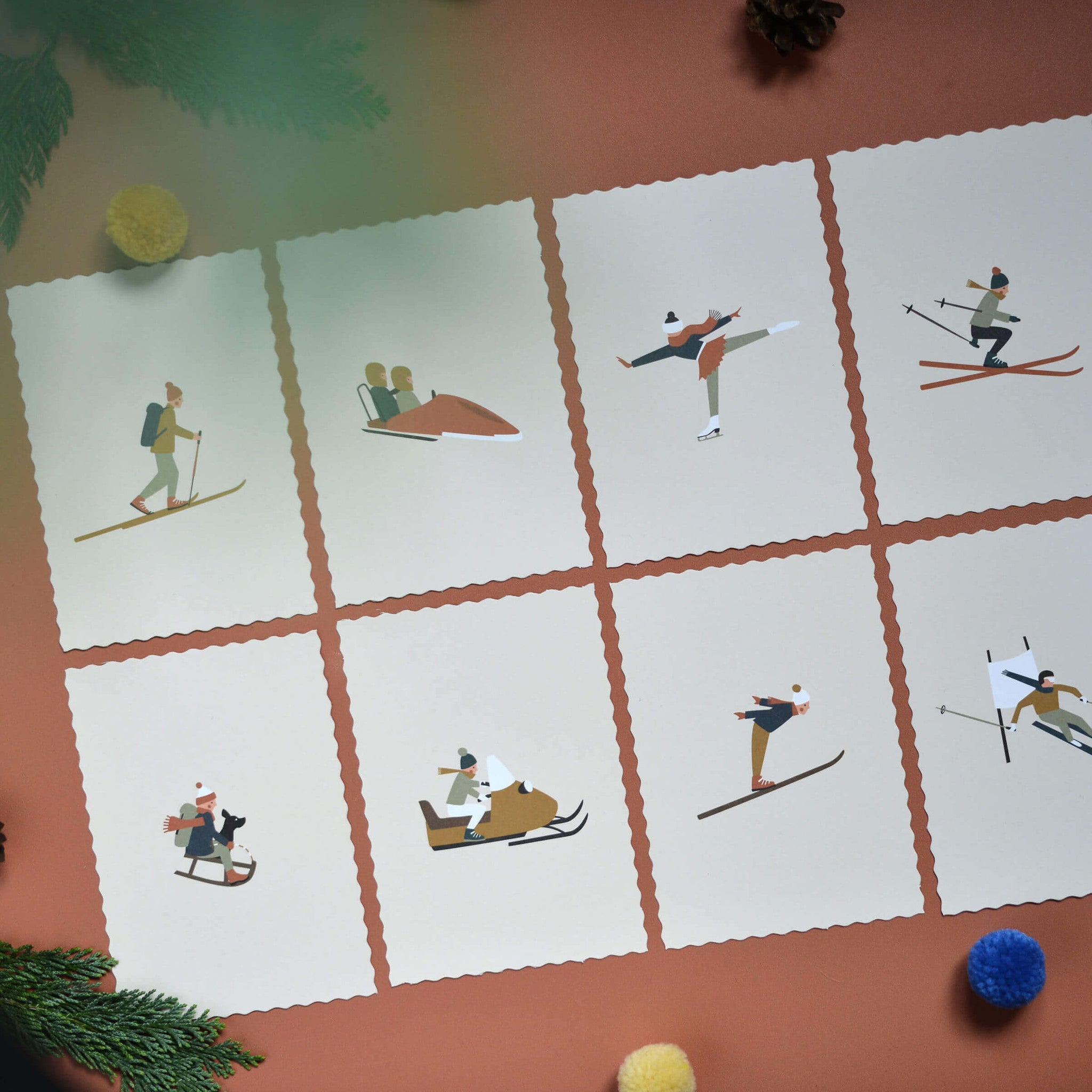 Set de cartes postales sports d'hiver